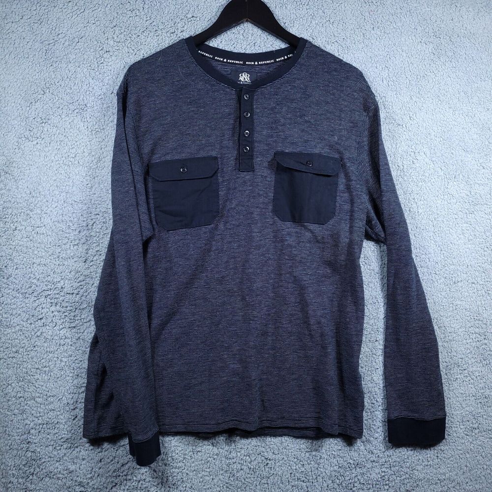 Rock & Republic Shirt Mens XXL Long Sleeve ‎ 1/4 Button Up w/Pockets
